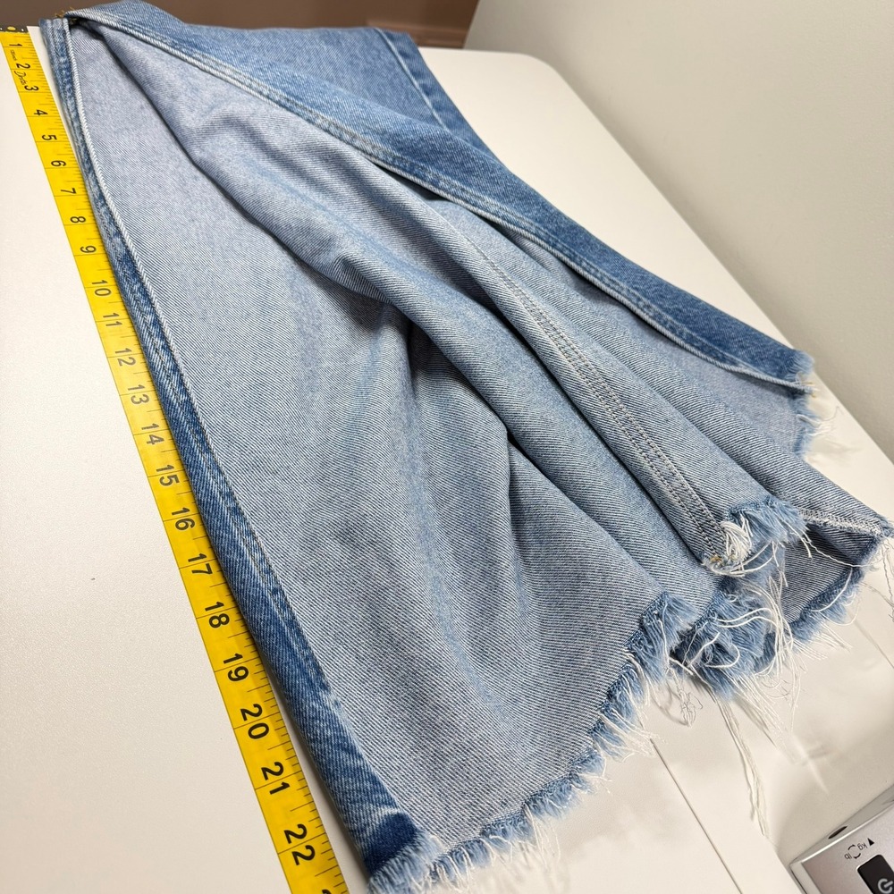 Anthropologie Pilcro Denim Maxi Skirt 12 Blue Jean Front Slit Distressed Raw - Picture 9 of 11